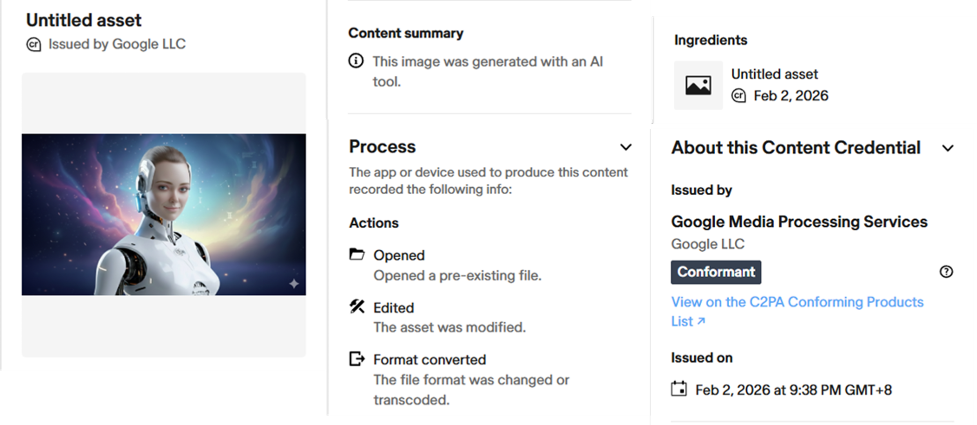 C2PA info of the AI-generated image